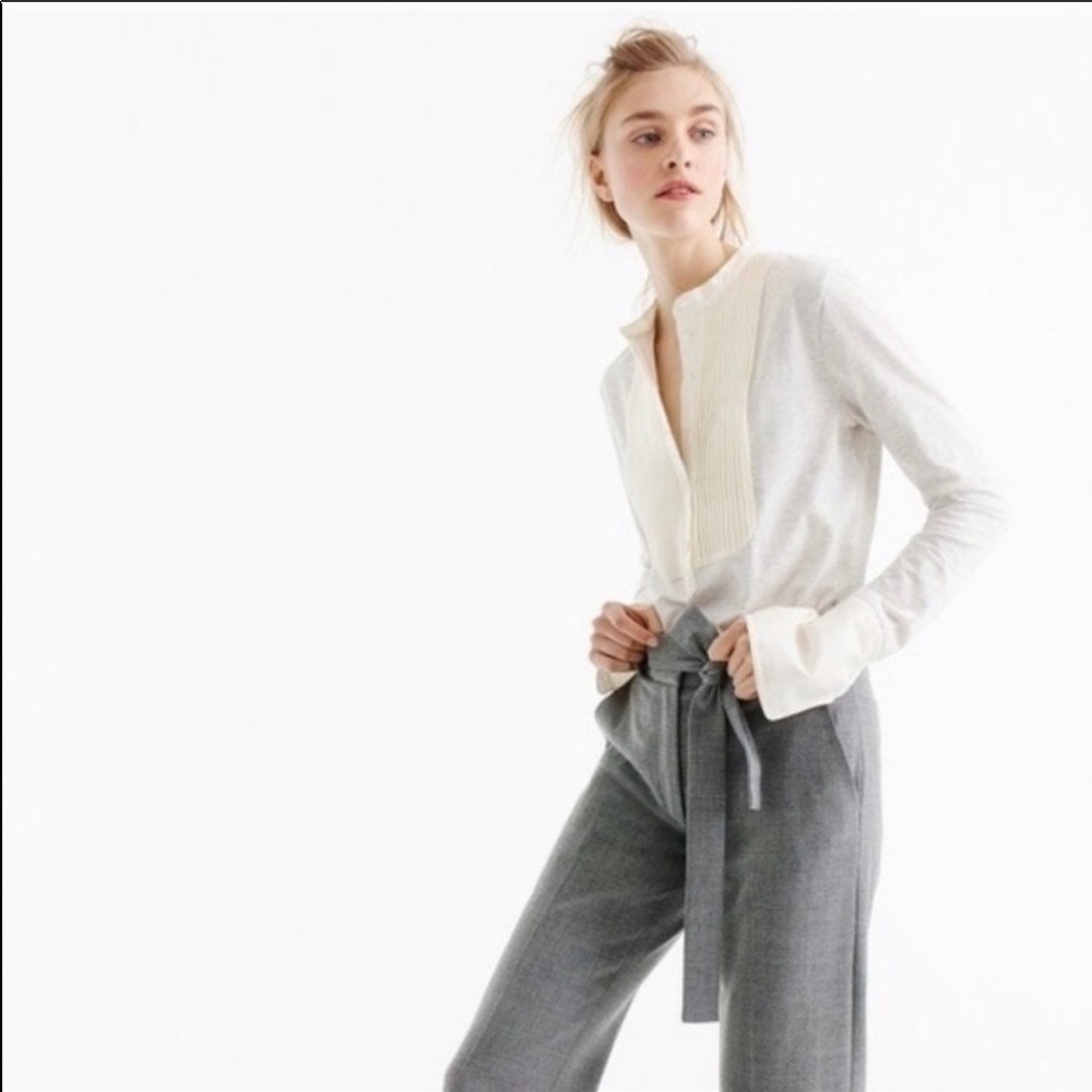 J. Crew Womens Light Gray Top Pleated Menswear Inspired Size S French Chic Work